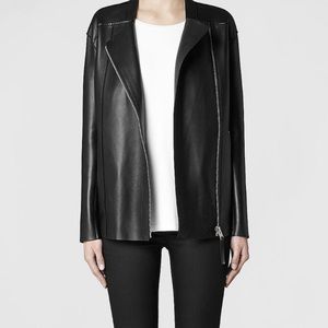 All Saints Abbey Biker Black Lamb Leather Jacket Size US4